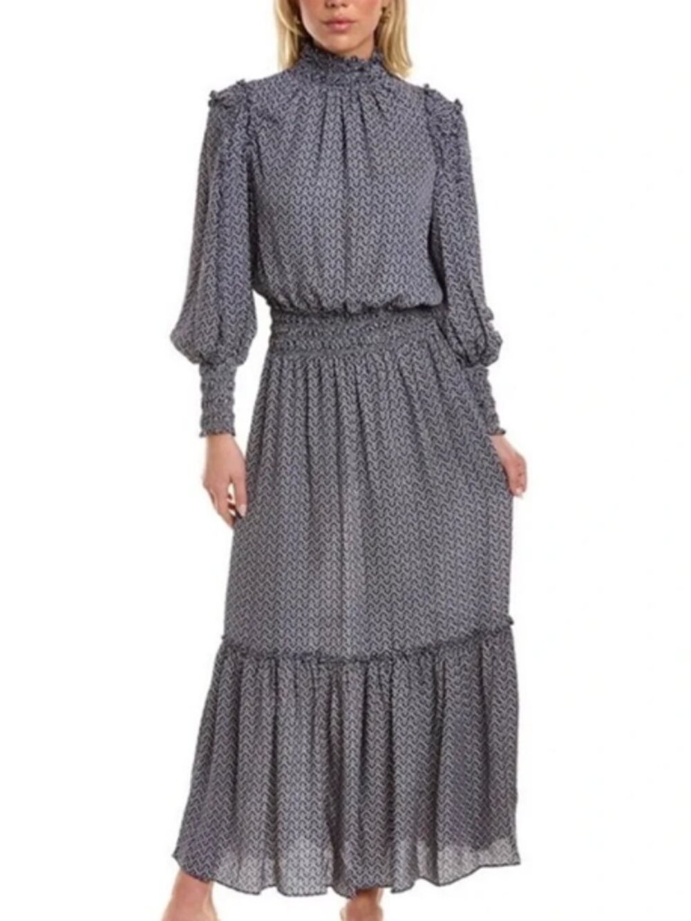 NWT Max Studio Bohemian Balloon Sleeve Mock Neck Maxi Dress XS